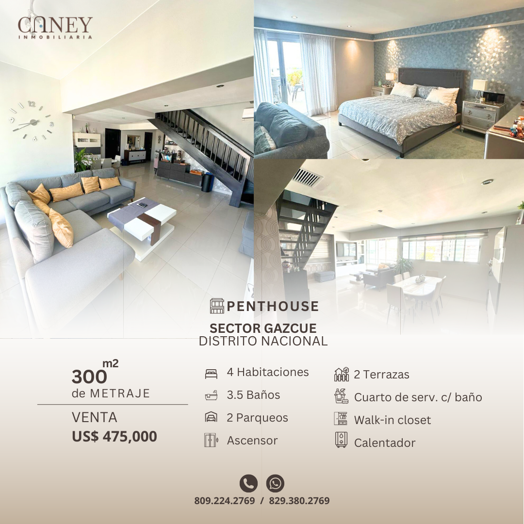 Penthouse con Terraza y Vista en Gazcue